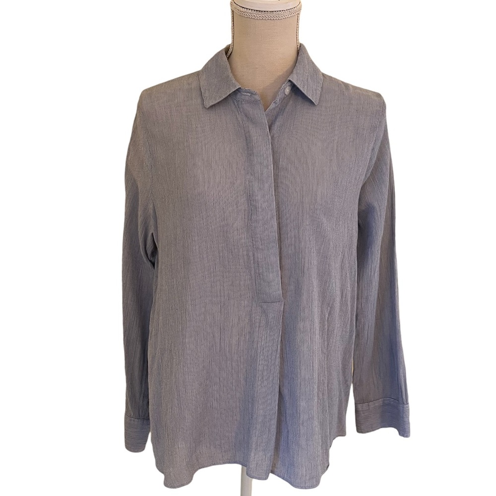 Elizabeth and James Blue/White Stripe Cotton Pop-Over Shirt M